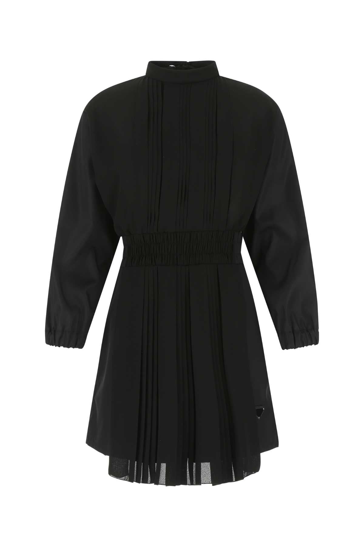 Pleated Re-Nylon and Crepe Dress — Black