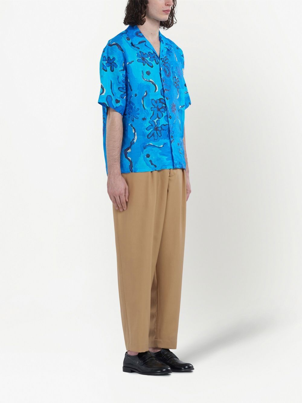 Floral-print short-sleeve shirt - Blue