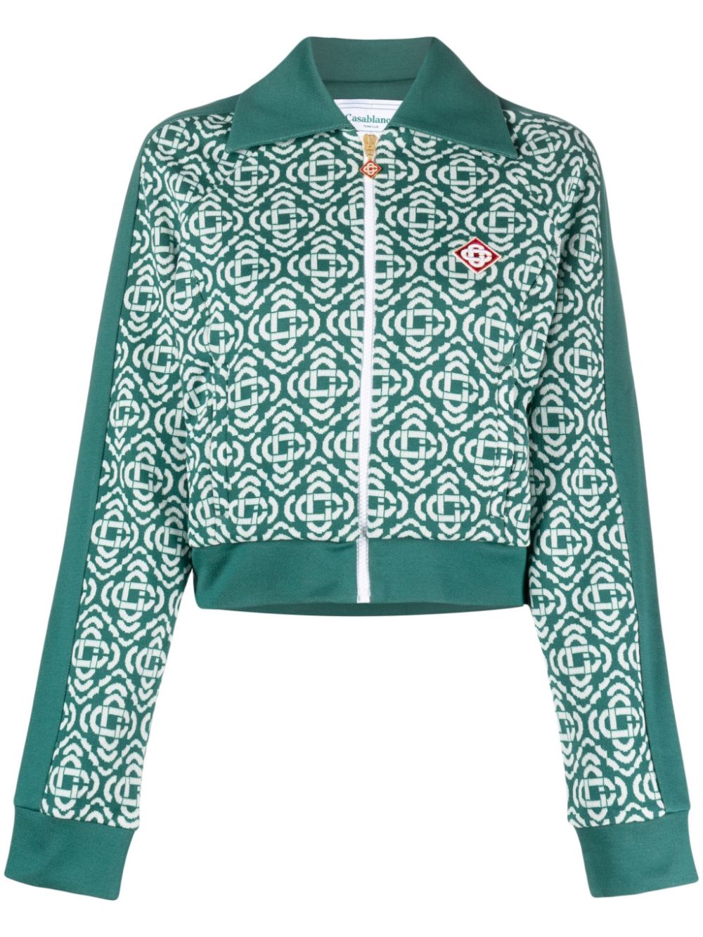 Monogram cropped cotton-blend track top - Green