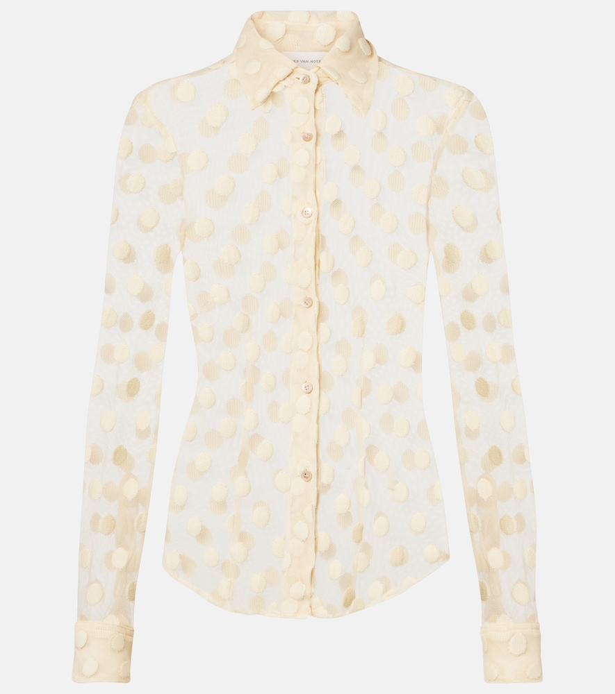 Polka-dot cotton-blend mesh shirt