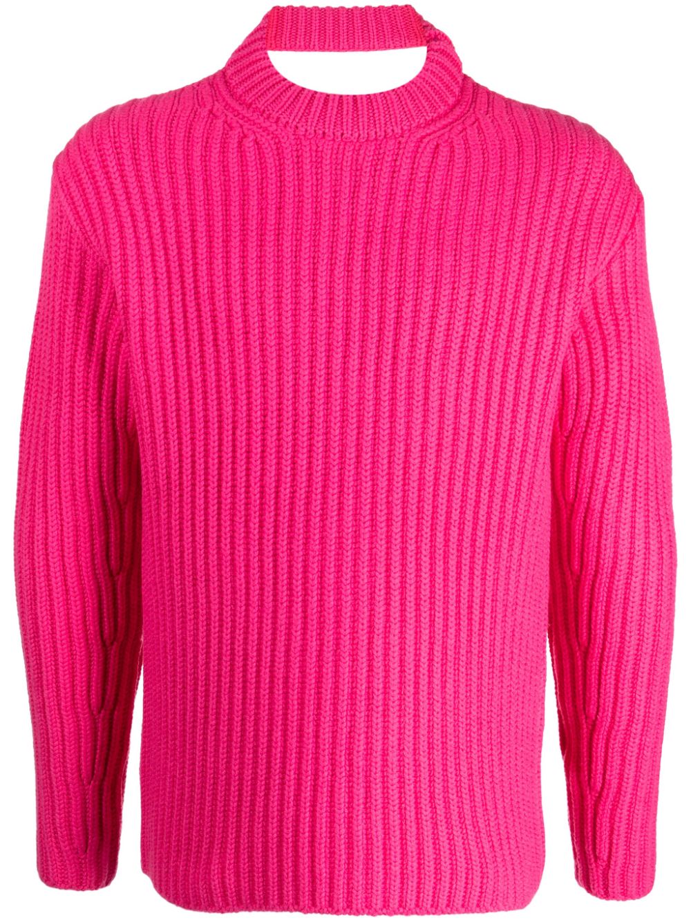 Cut-out ribbed-knit merino jumper - Pink