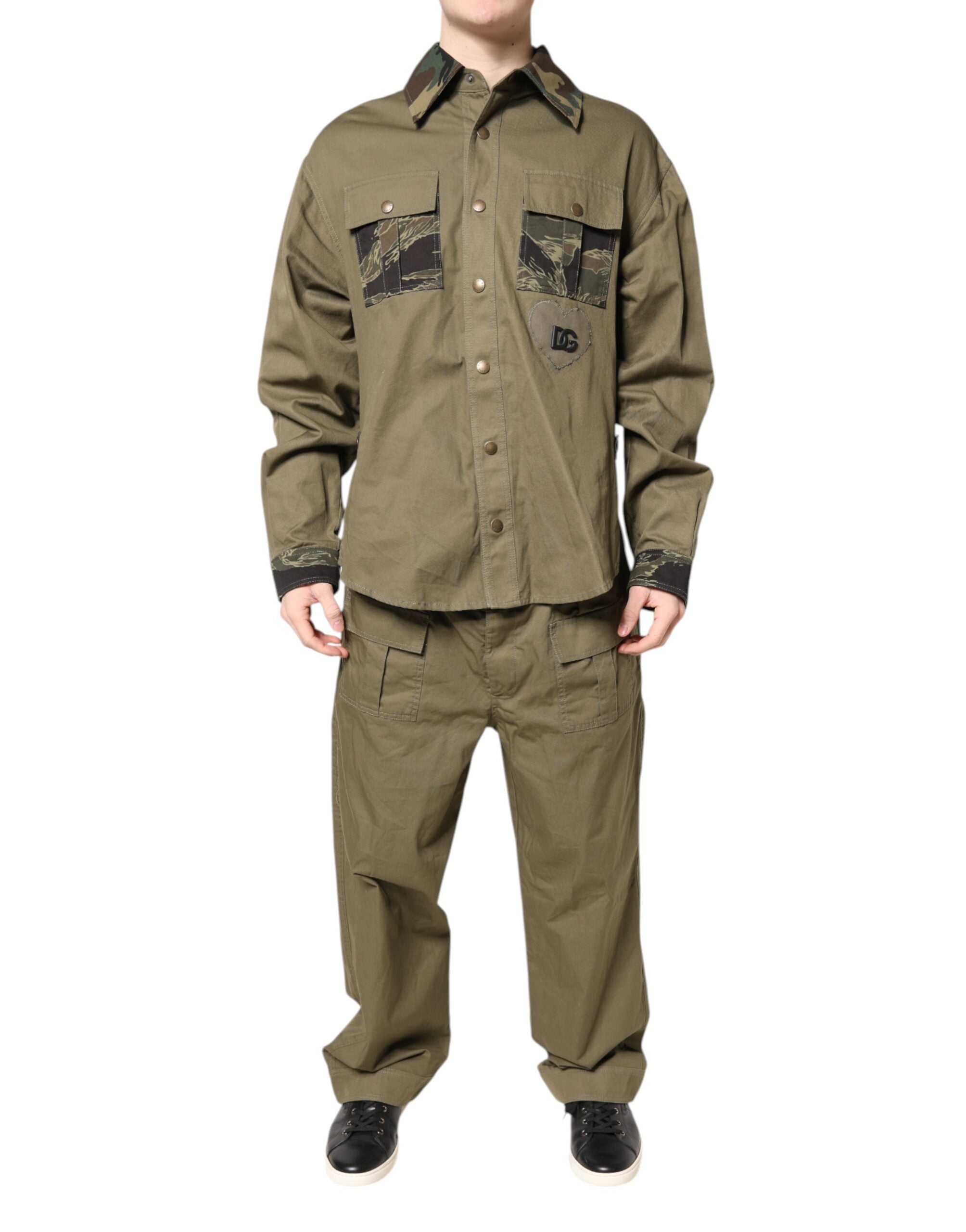 Cotton-Blend Utility Shirt — Brown