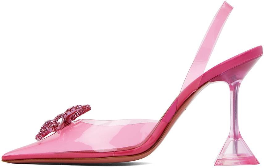 Amina Muaddi Pink Rosie Glass Sling 95 Heels