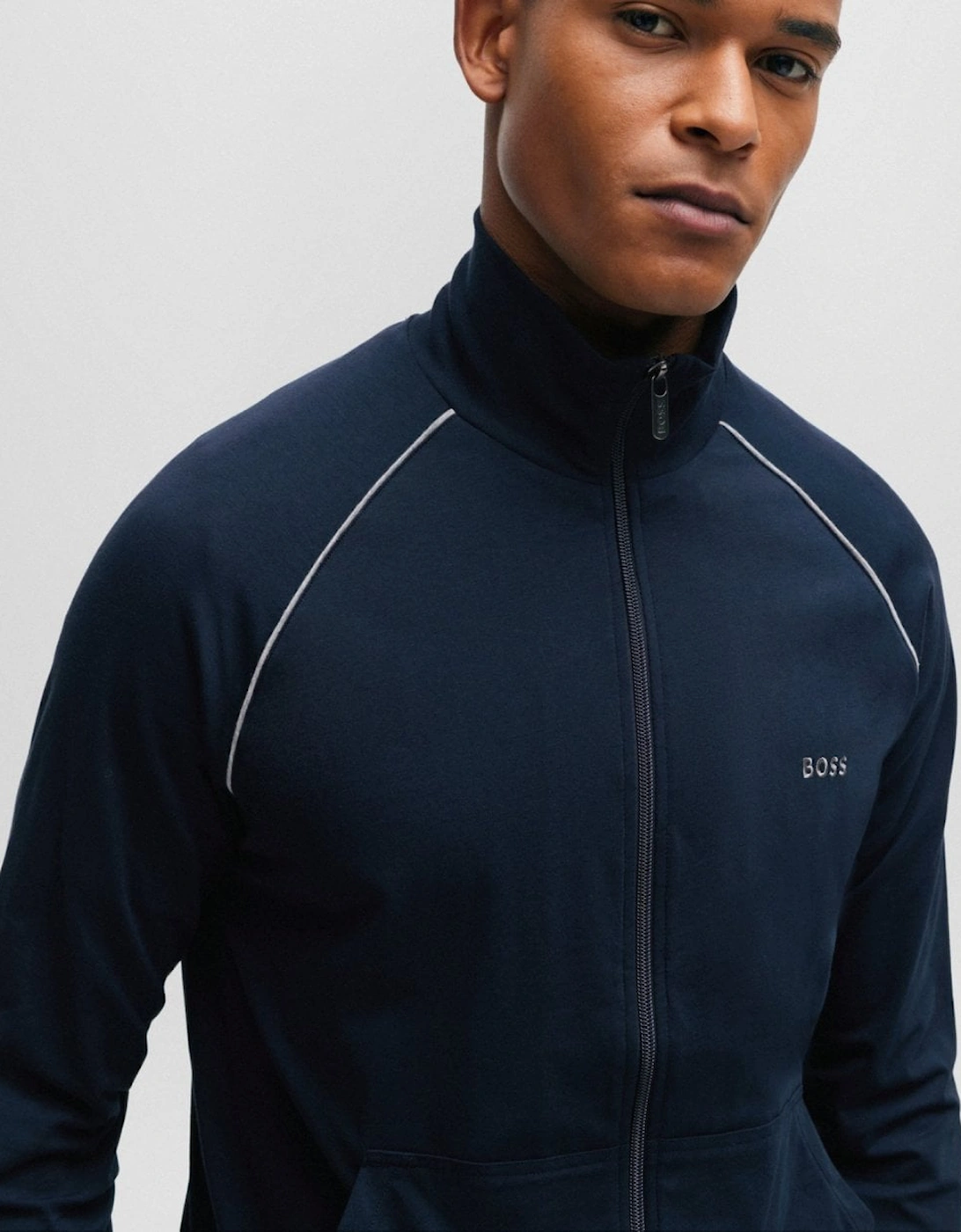Men's BOSS Orange Mix & Match Mens Stretch Cotton Zip-Up Jacket with Logo Detail NOS - Navy - Size: L