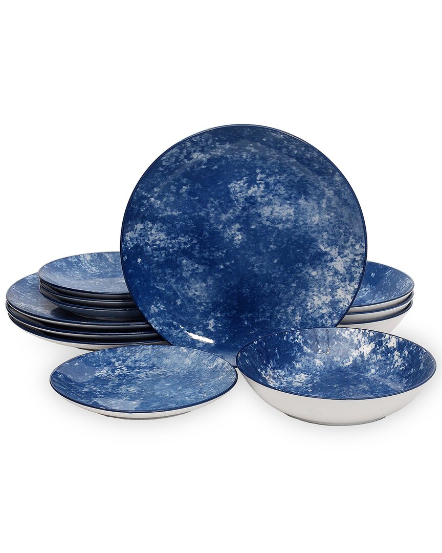 Wingate Blue Porcelain 12pc Dinnerware Set, Service For 4