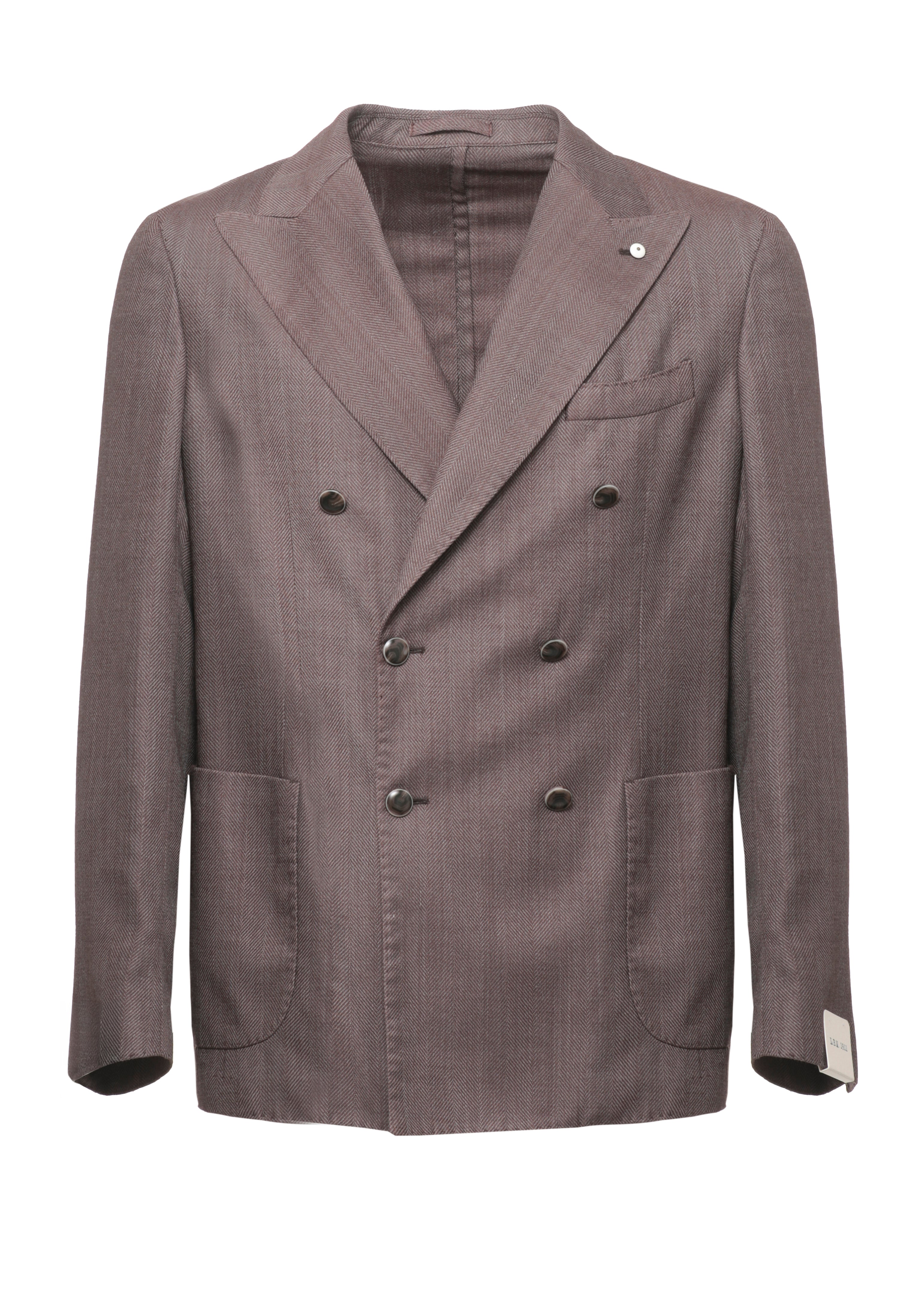 Brown Herringbone Double-Breasted Wool Blazer