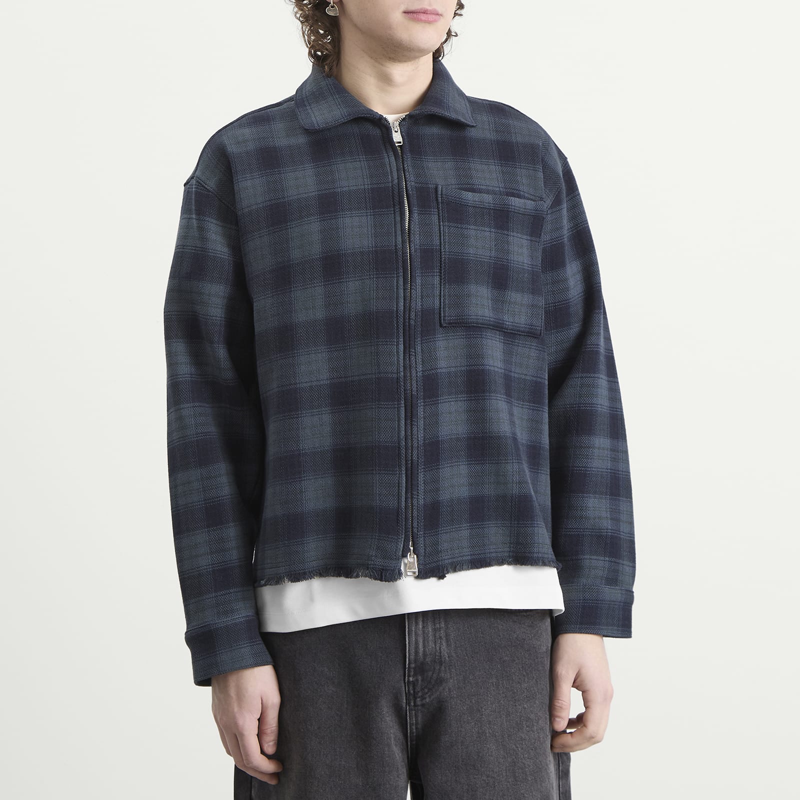 Men's Plaid Zipped Overshirt in Black
