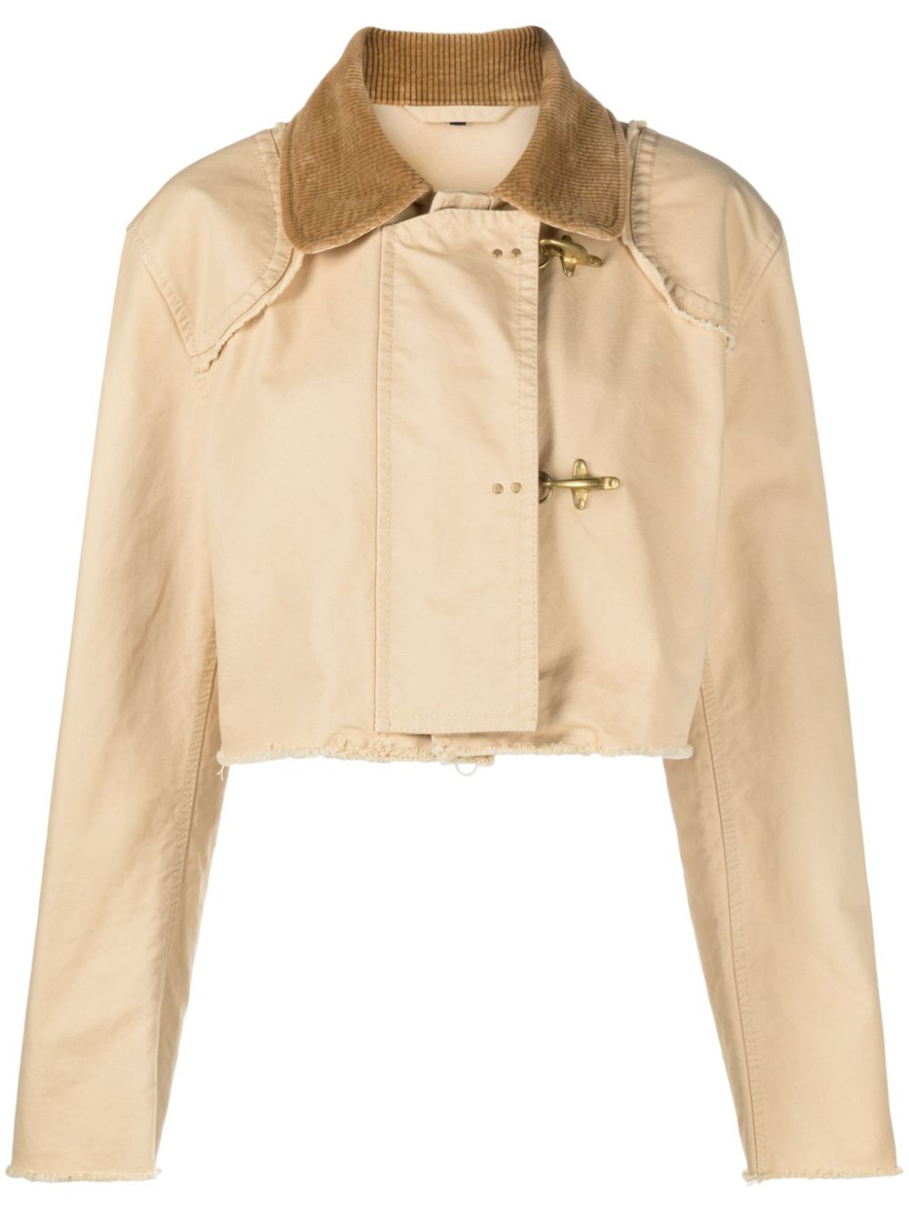 Corduroy-collar cropped jacket - Neutrals