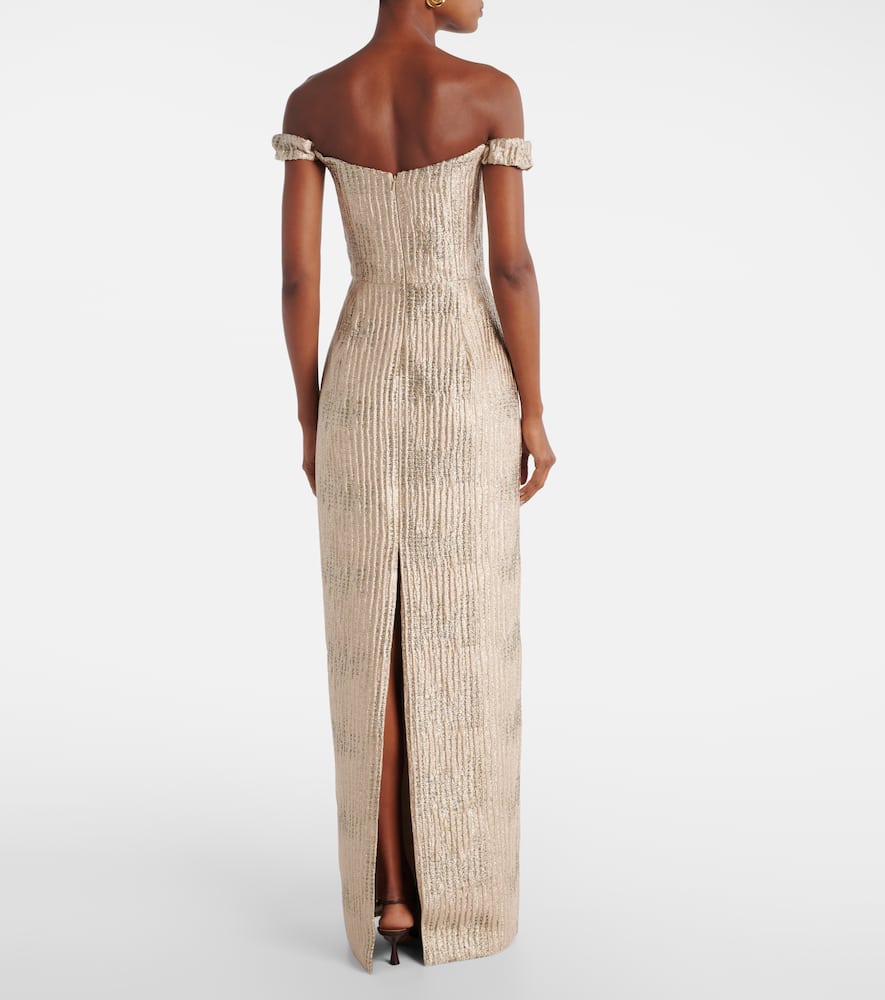 Yolanda off-shoulder brocade gown