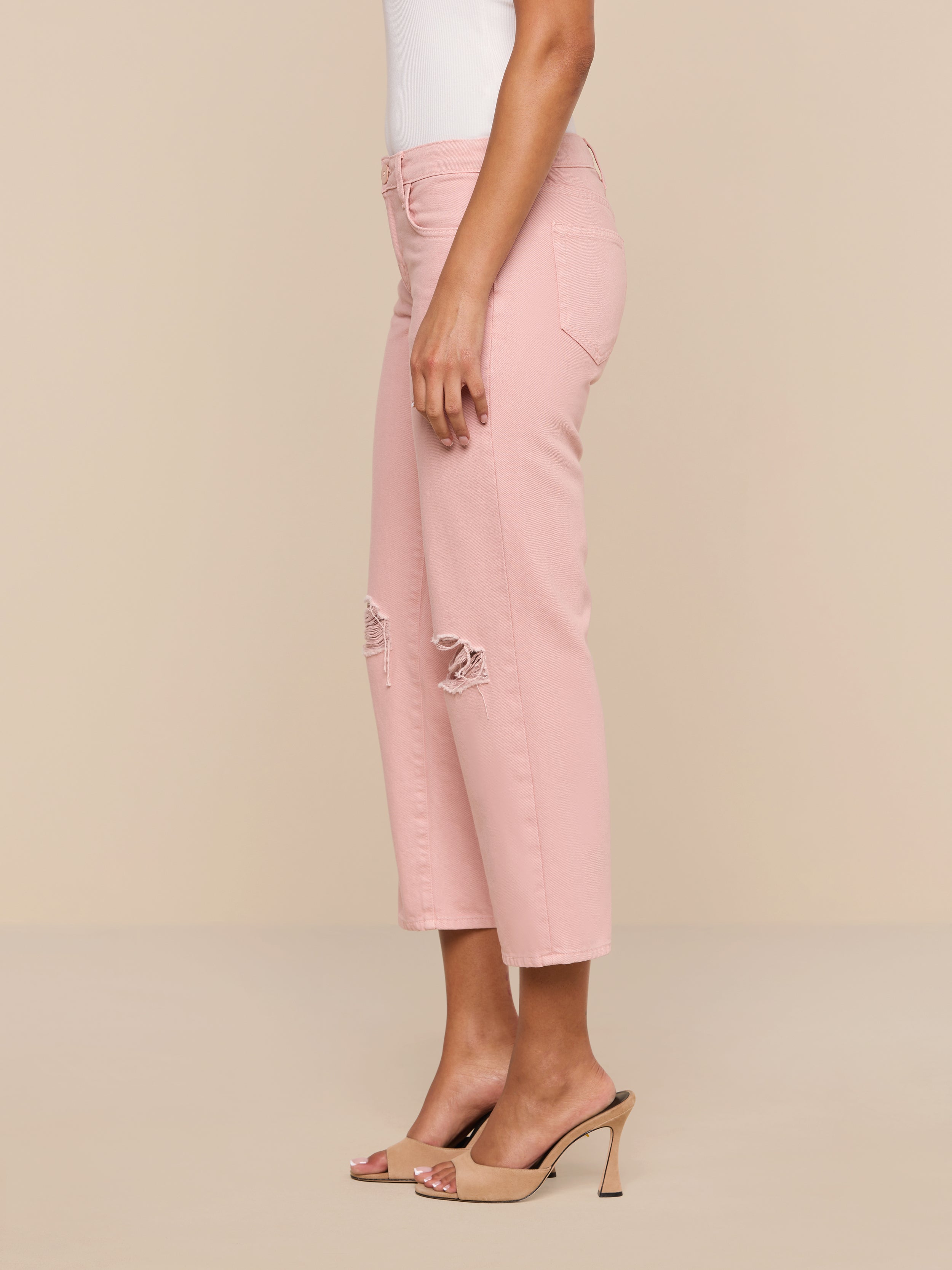 Blaine Cropped Stovepipe Jean In Misty Rose Destruct