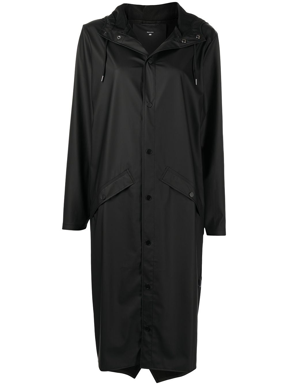 Longer drawstring-hood raincoat - Black