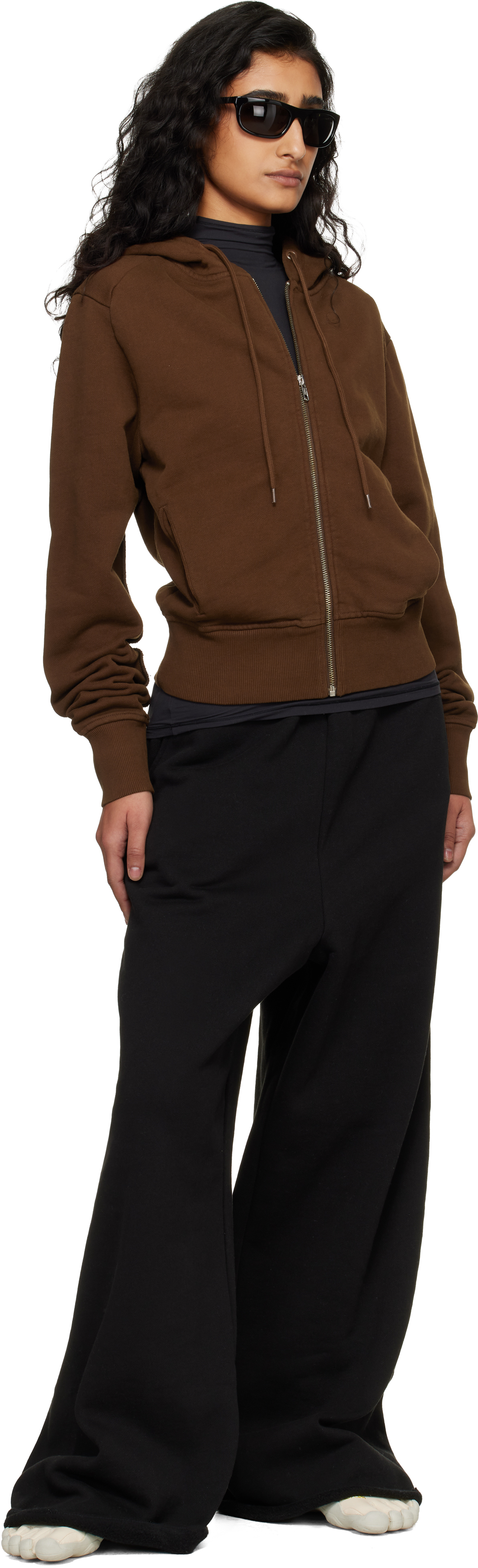 Brown Slim Zip Up Hoodie