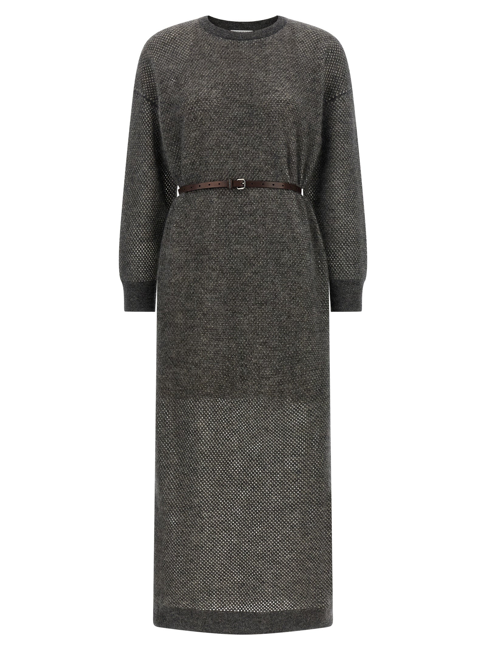 Mesh Knit Wool Dress — Gray