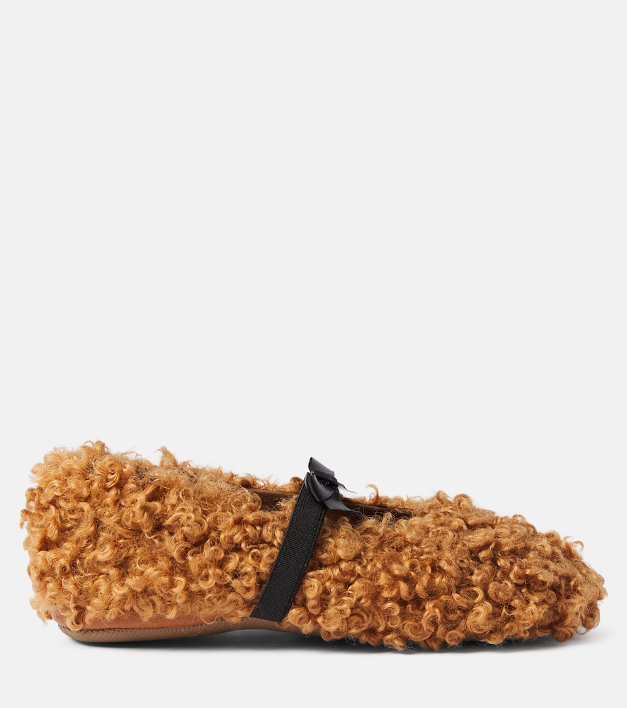 PèPè Bow-detail shearling ballet flats
