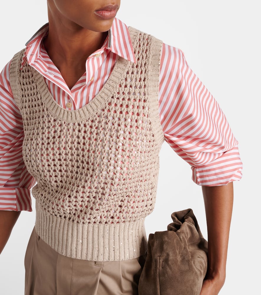 Open-knit cotton-blend vest