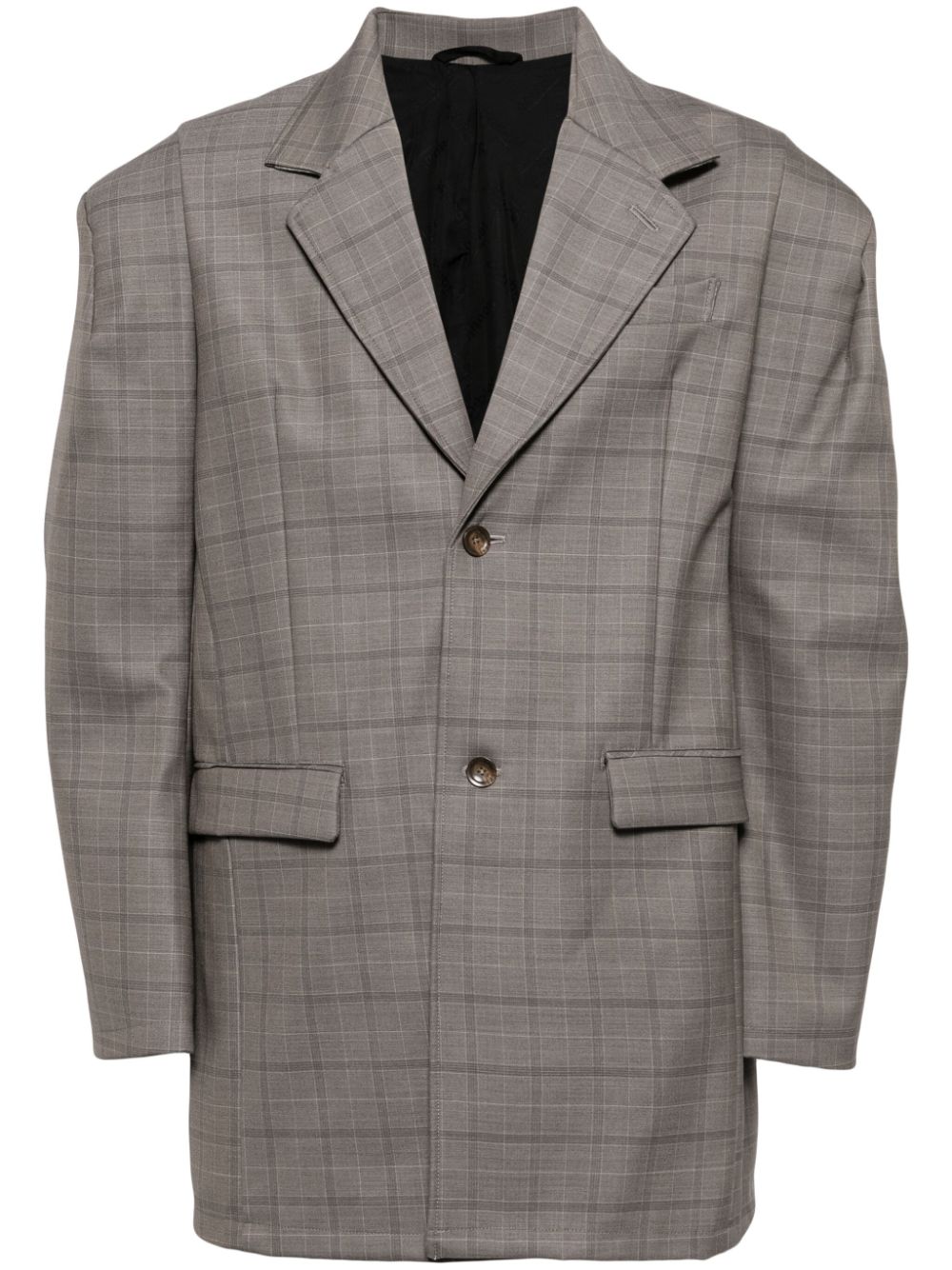 Shoulder-padded wool blazer - Brown