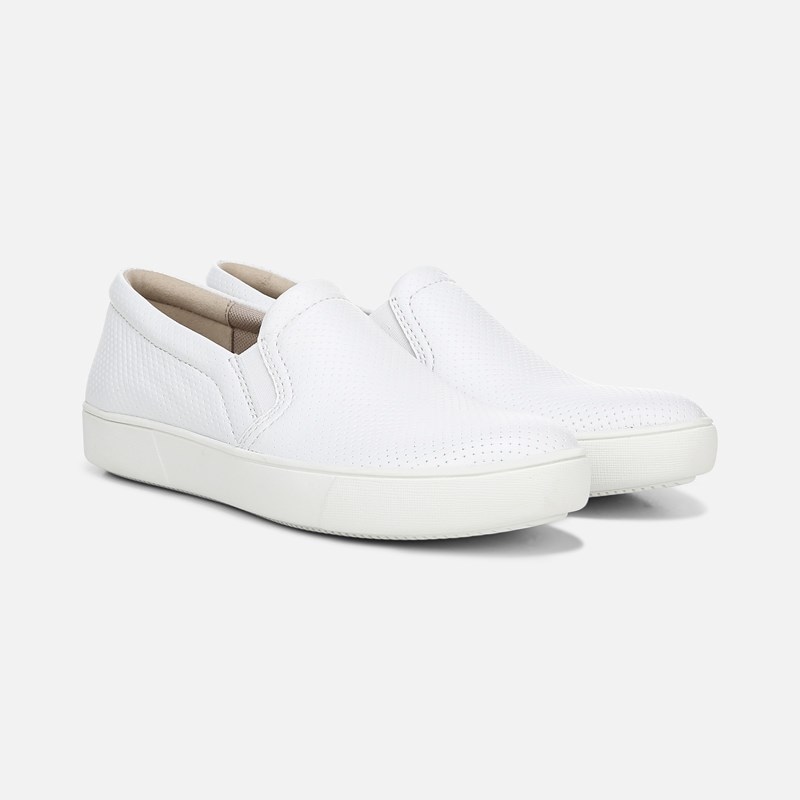 Marianne Slip On Sneaker Shoes, White Perforated Leather