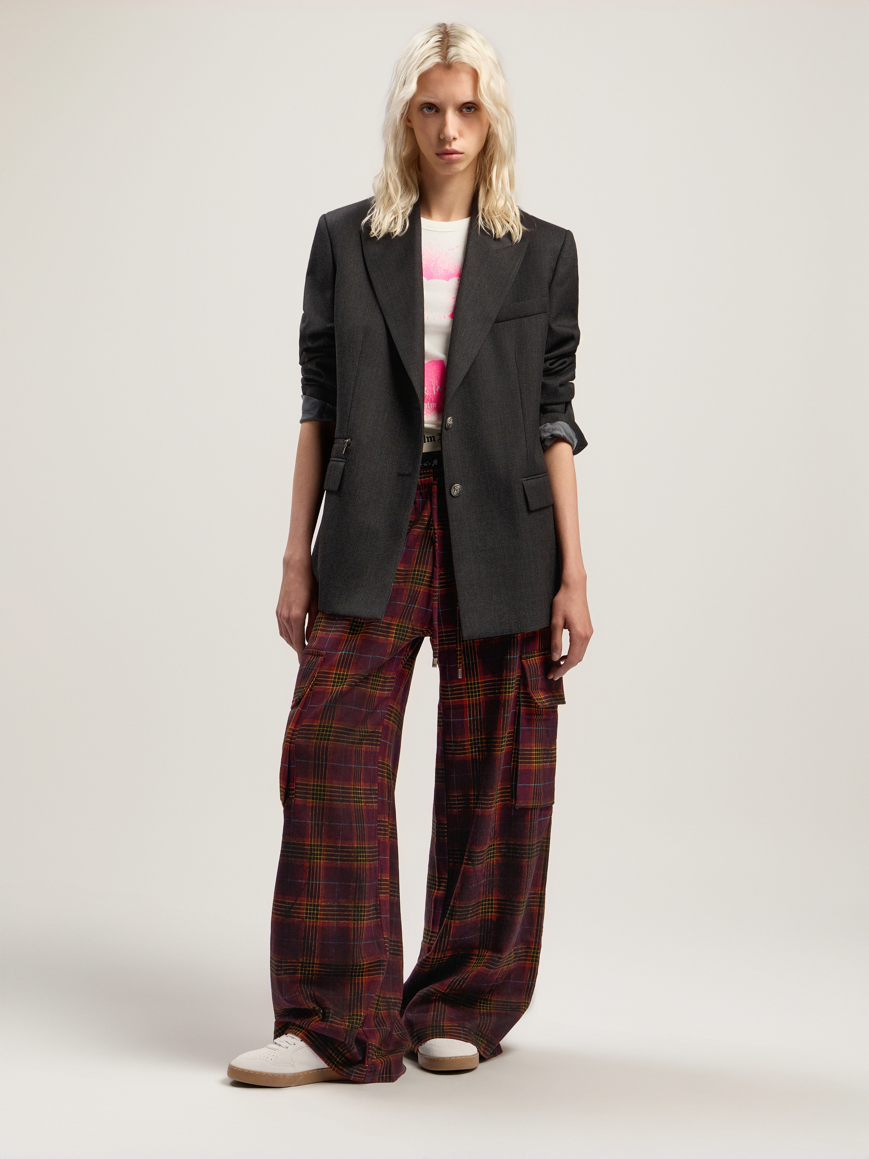 Overdyed Check Cargo Pants Woman  Burgundy