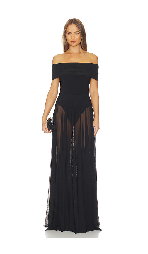 Norma Kamali Sleeveless Cowl Neck Combo Flared Gown in Black. XS. Also in S