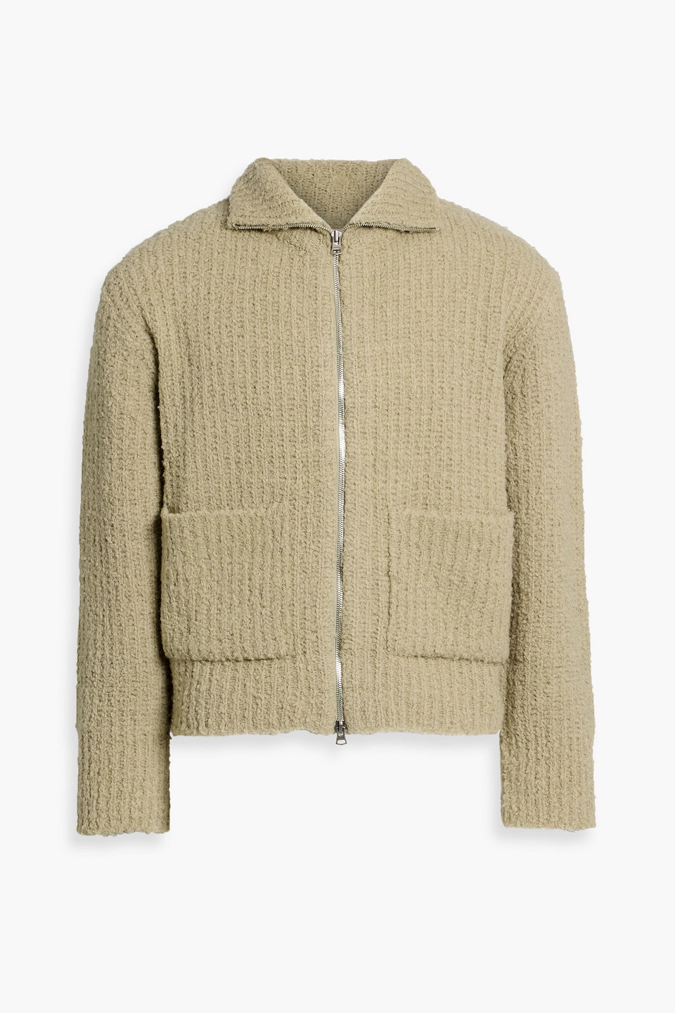 Ribbed bouclé-knit wool-blend zip-up sweater - Green - IT 50