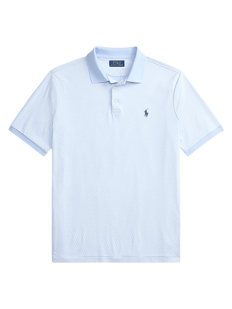 Men's Interlock Cotton Polo Shirt - Mini Mallets Office Blue