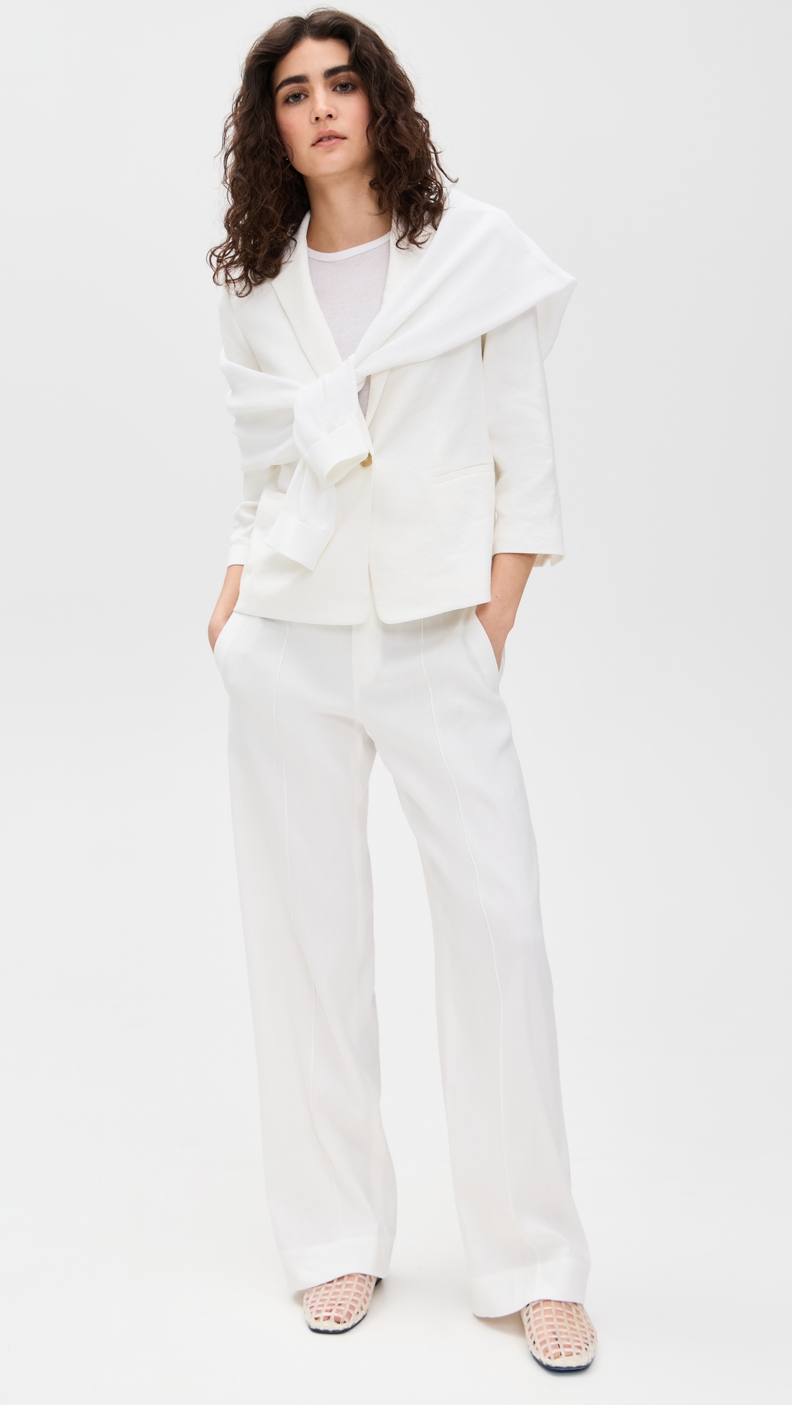 Vince Linen Shrunken Blazer Off White