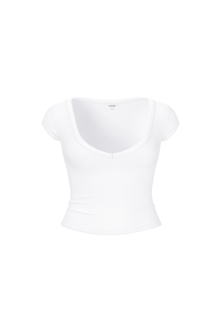 SnatchRib Deep V-Neck T-Shirt - White - Women Clothing