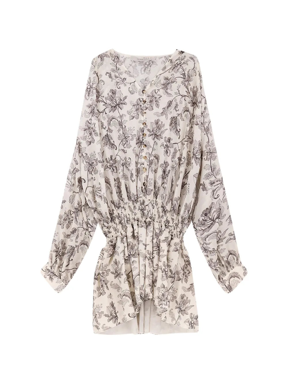 Floral-Print Button Dress — Beige