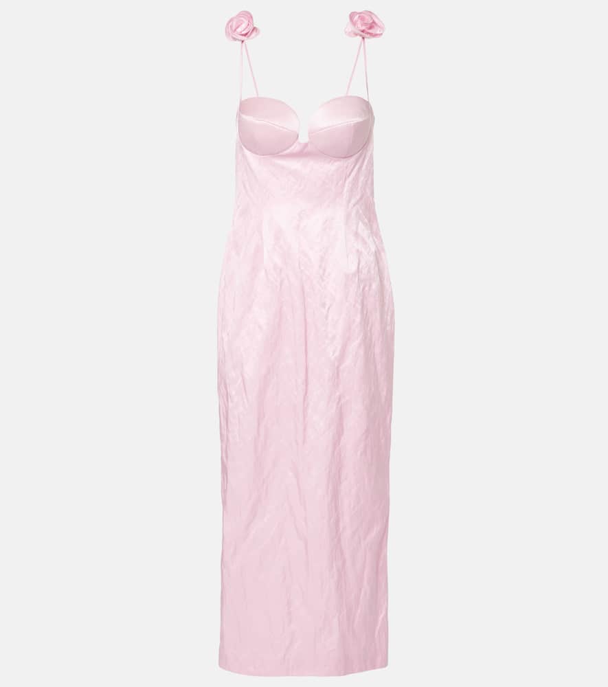 Floral-appliqué cotton-blend bustier dress