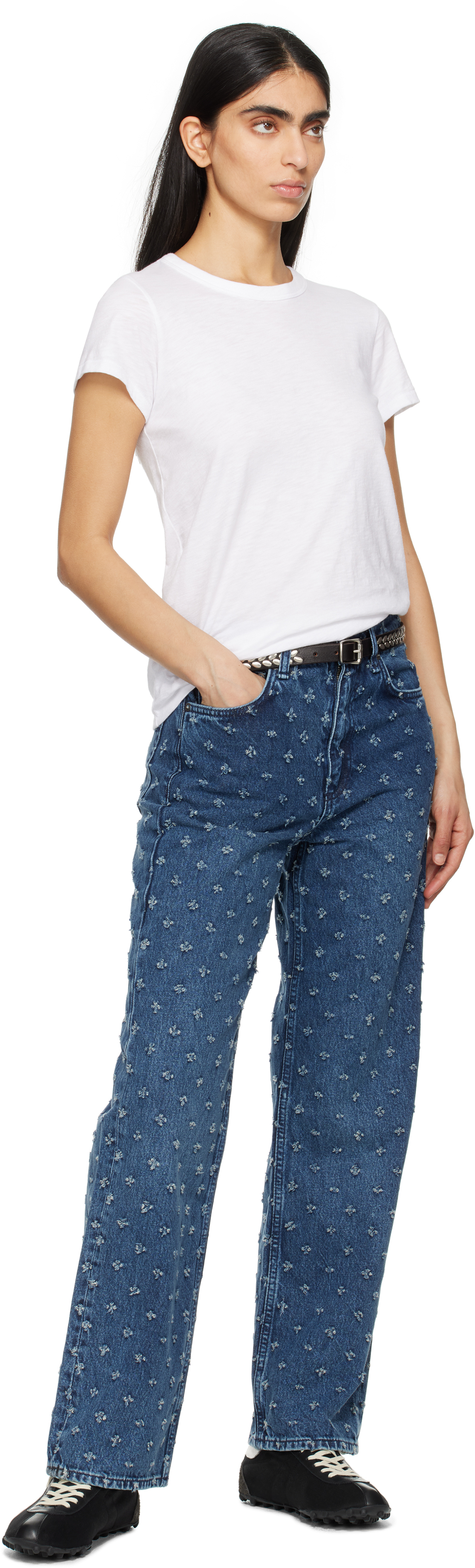 Rag & bone Blue Shea Textured Ankle-Length Relaxed Straight Jeans