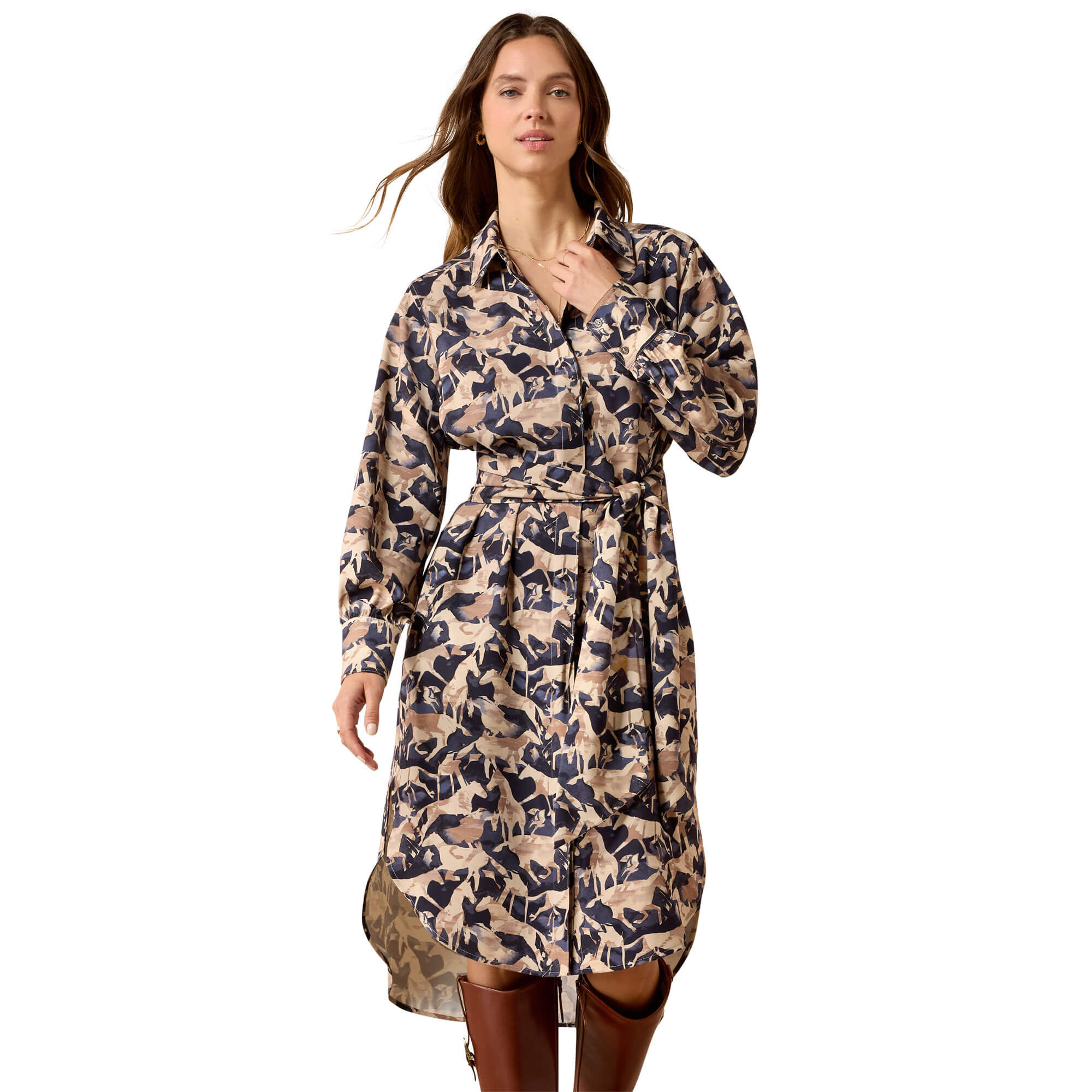 Women's Culham Dress Long Sleeve in Navy Coincide Print, Size Large, by