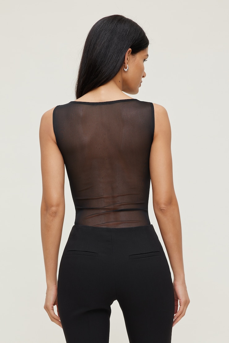 Sheer Mesh Bodysuit - Black - Women Clothing