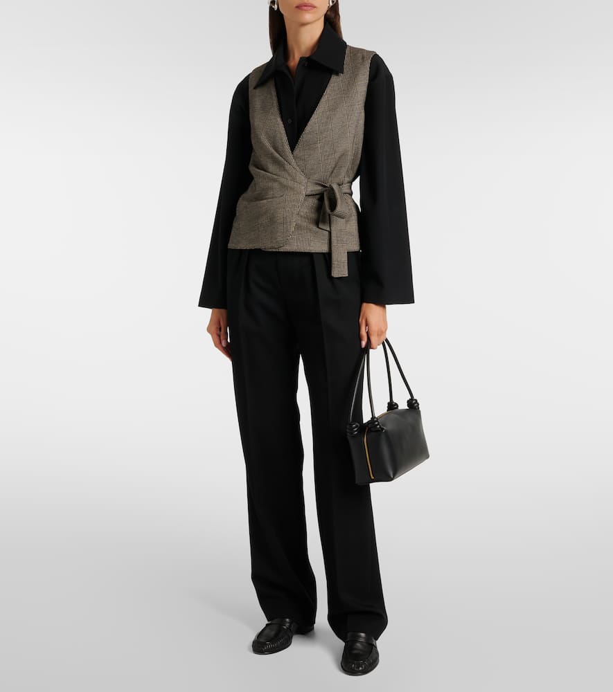 Max Mara Adige houndstooth wool-blend wrap top