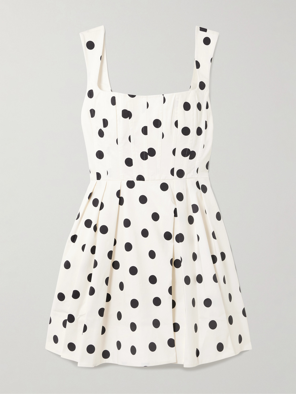 Maisie Pleated Polka-dot Cotton-blend Poplin Mini Dress - White