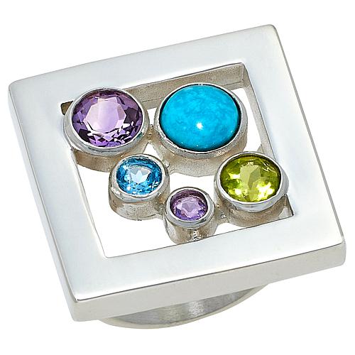 Sterling Silver Multigemstone Square Ring