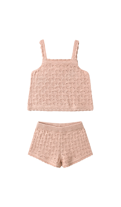 QUINCY MAE Pointelle Knit Tank & Short Set in Peach. 18-24M. Also -18M