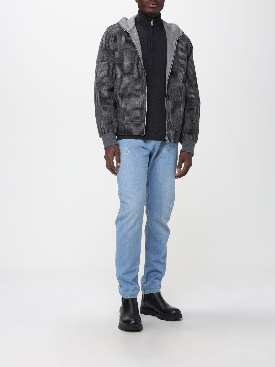 Check-pattern zip-up bomber jacket - Grey