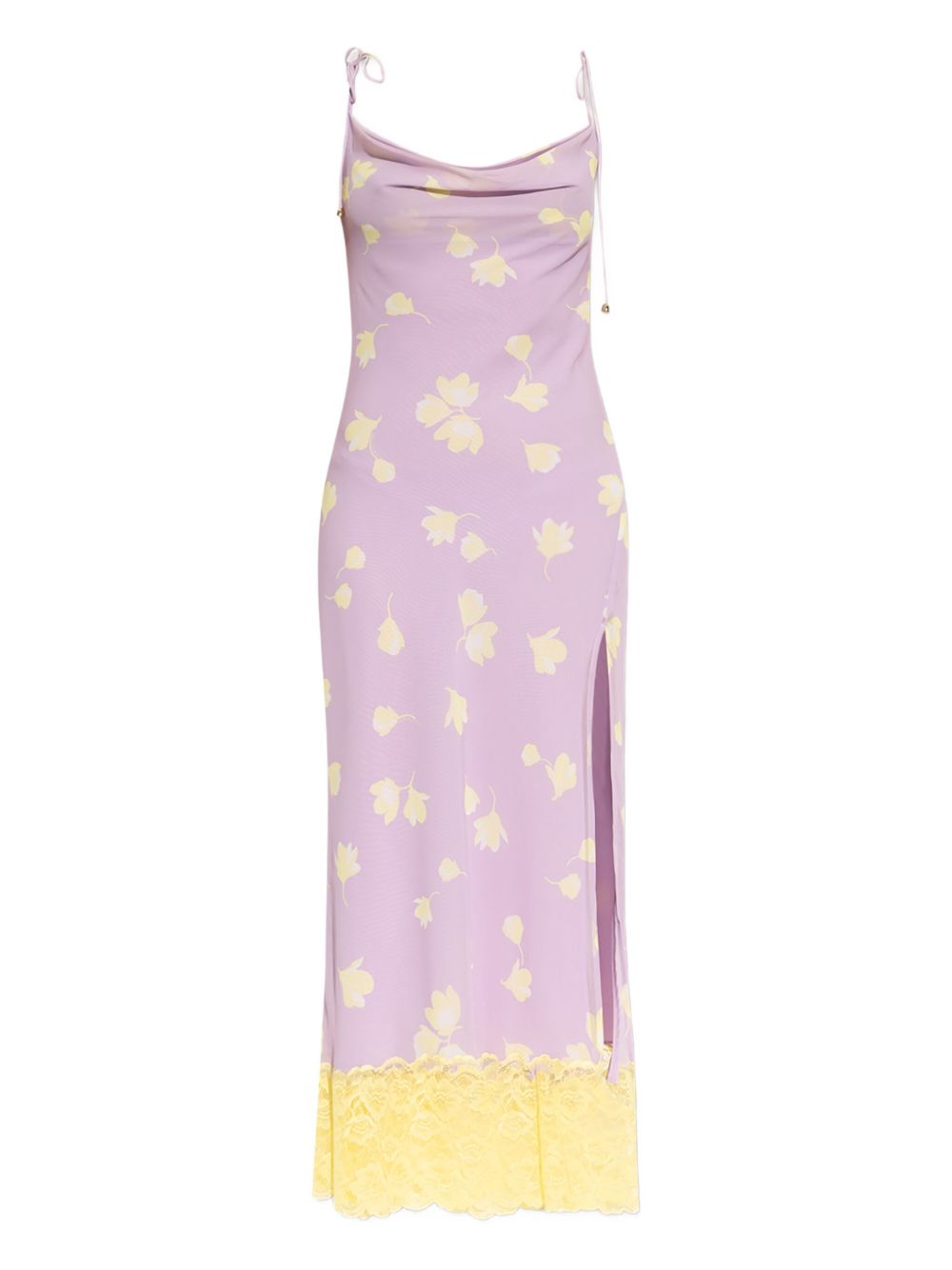 Cowl-neck lace-trimmed midi dress - Purple