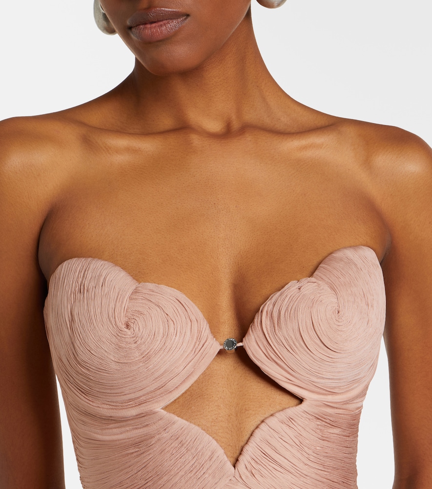 Ananda pleated silk muslin bustier gown