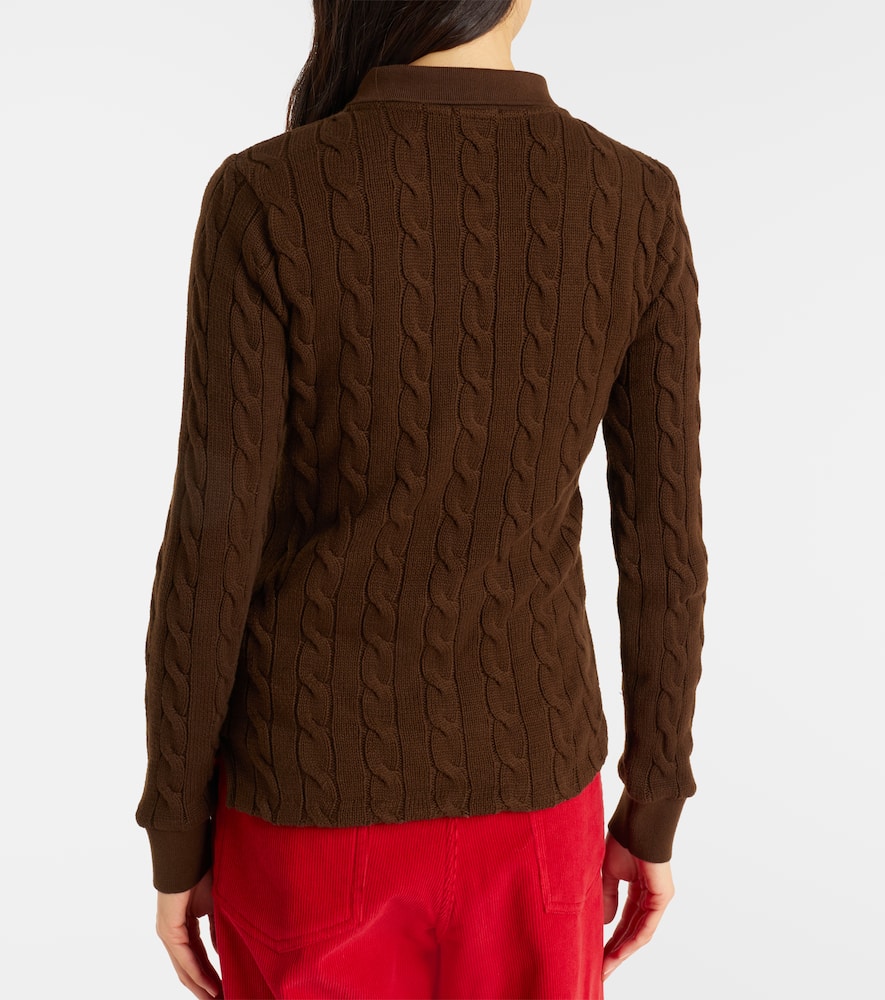 Cable-knit cotton polo sweater