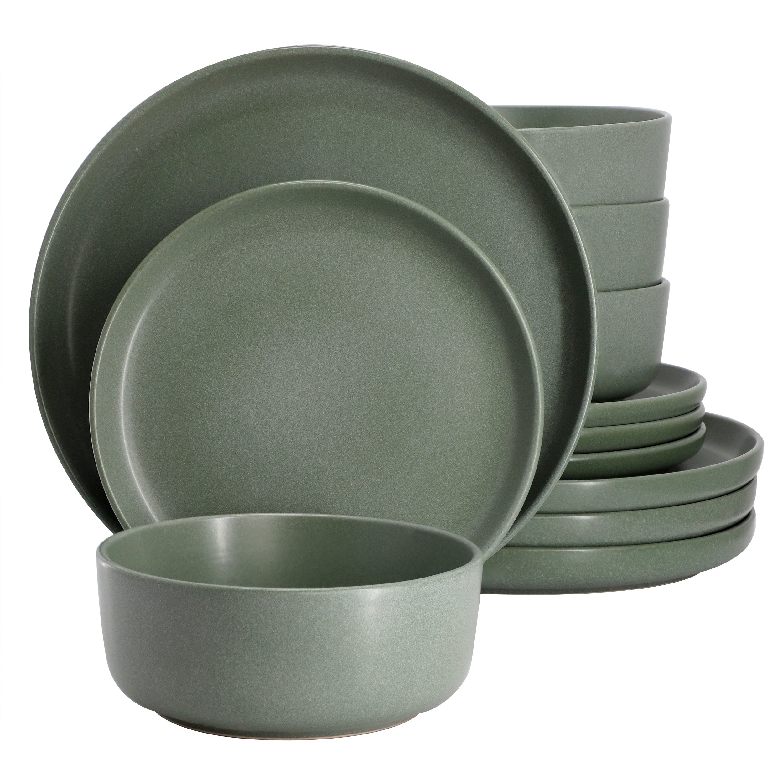 Bryant Park 12 Piece Reactive Stoneware Dinnerware Set in Sage Green