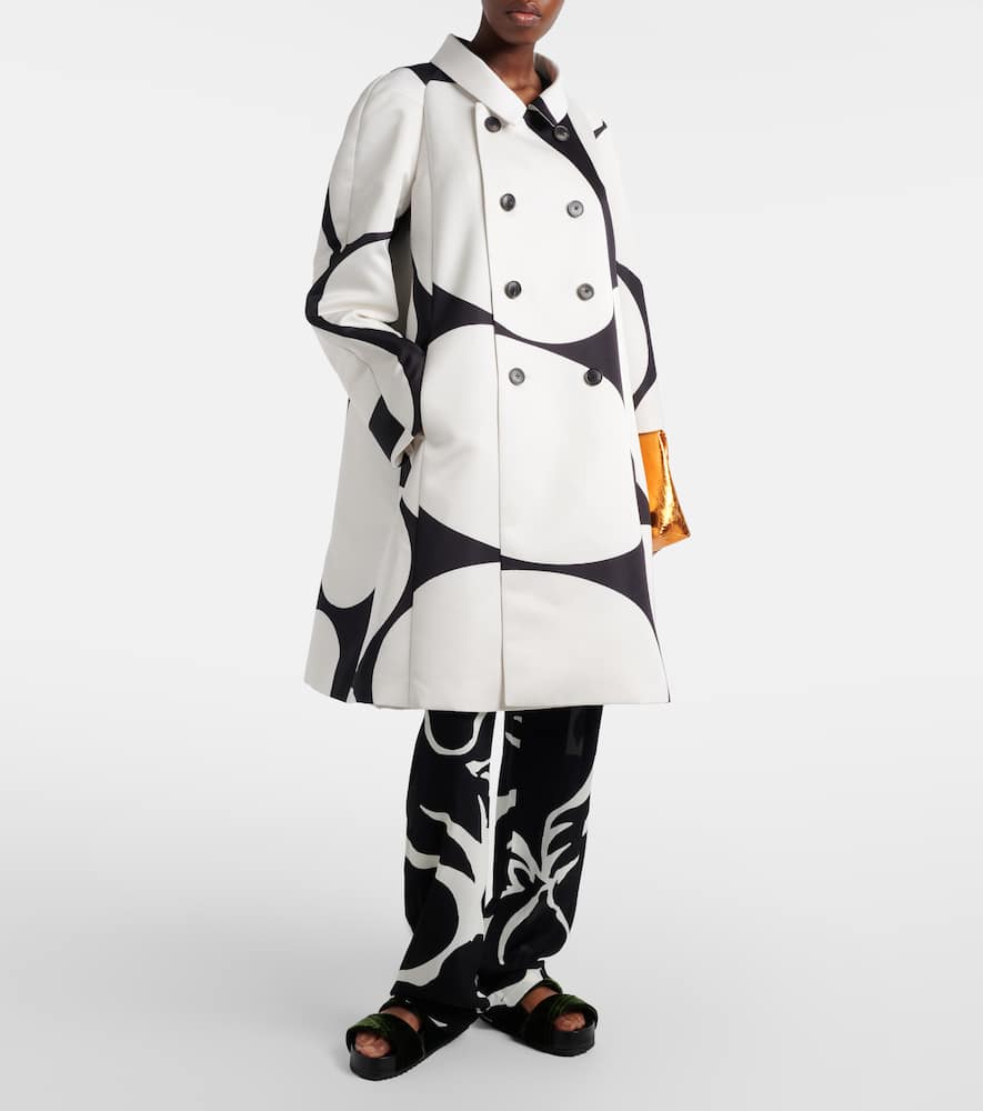 Polka-dot double-breasted satin coat