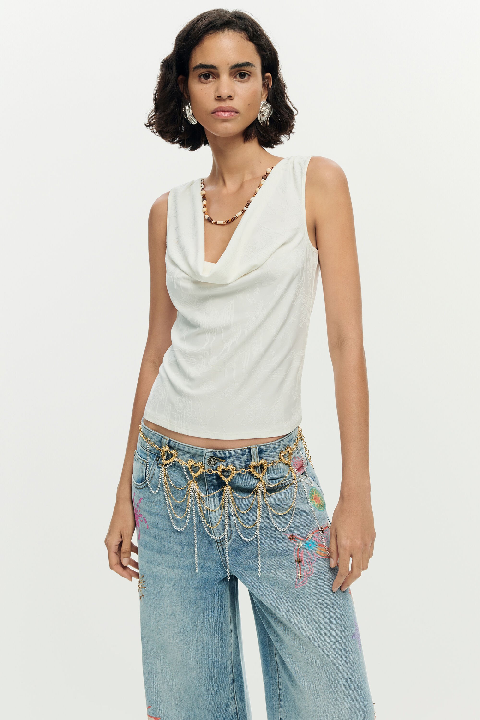 Draped sleeveless t-shirt