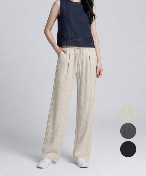 Summer Linen Mood Cool Banding Women's Semi-Wide Pants KQMLSL84