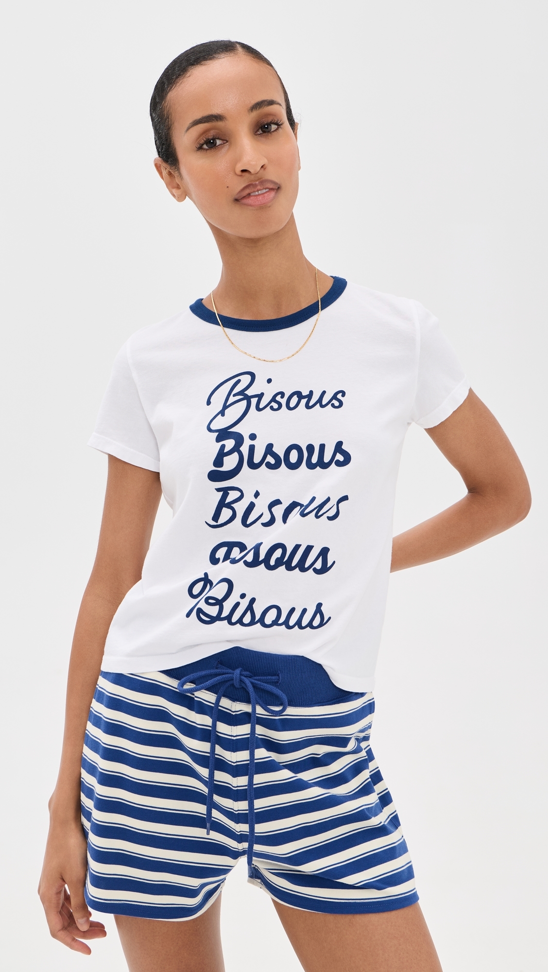 Bisous Ringer Tee Navy Ringer