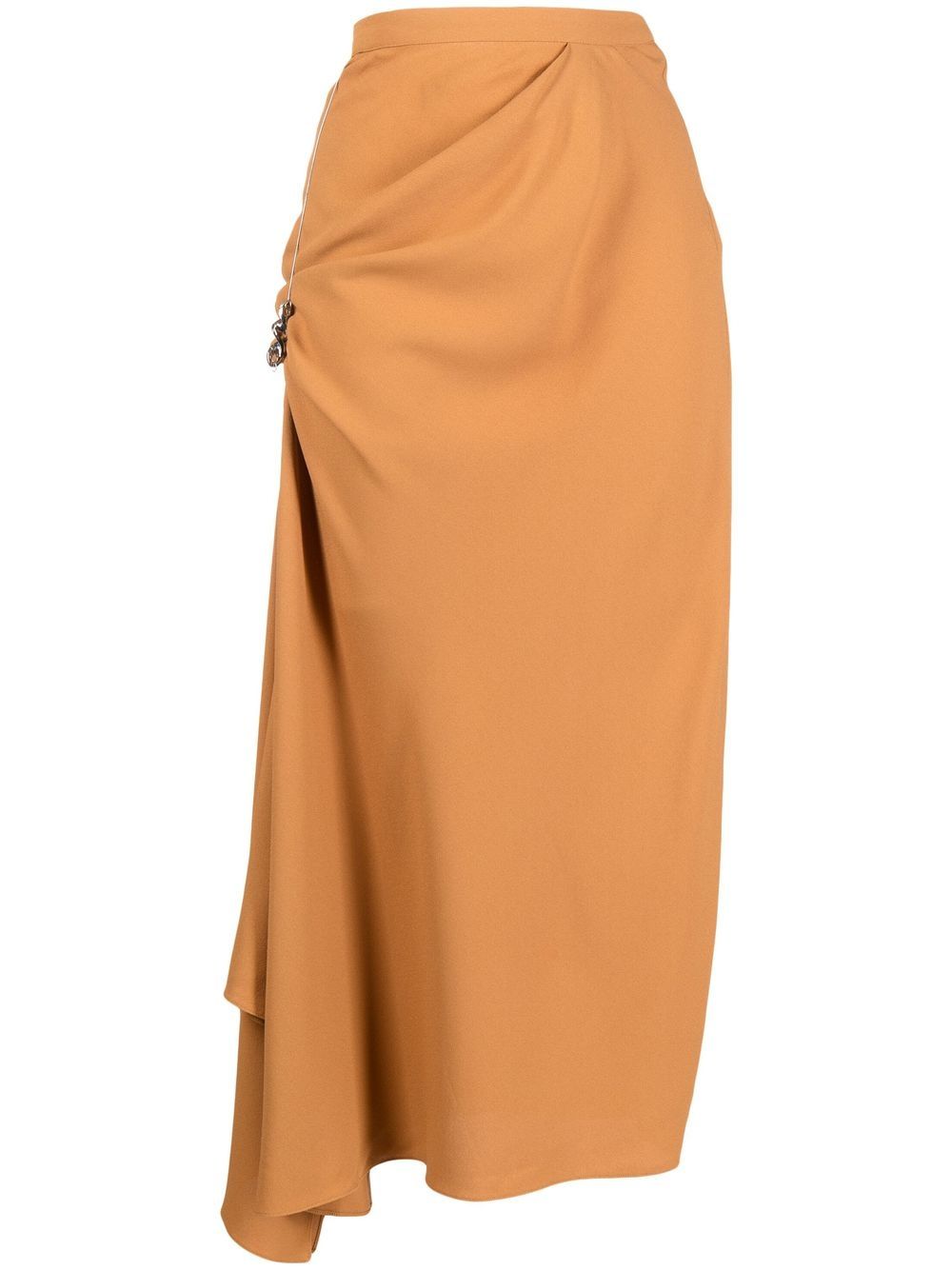 High-waisted ruched midi skirt - Brown