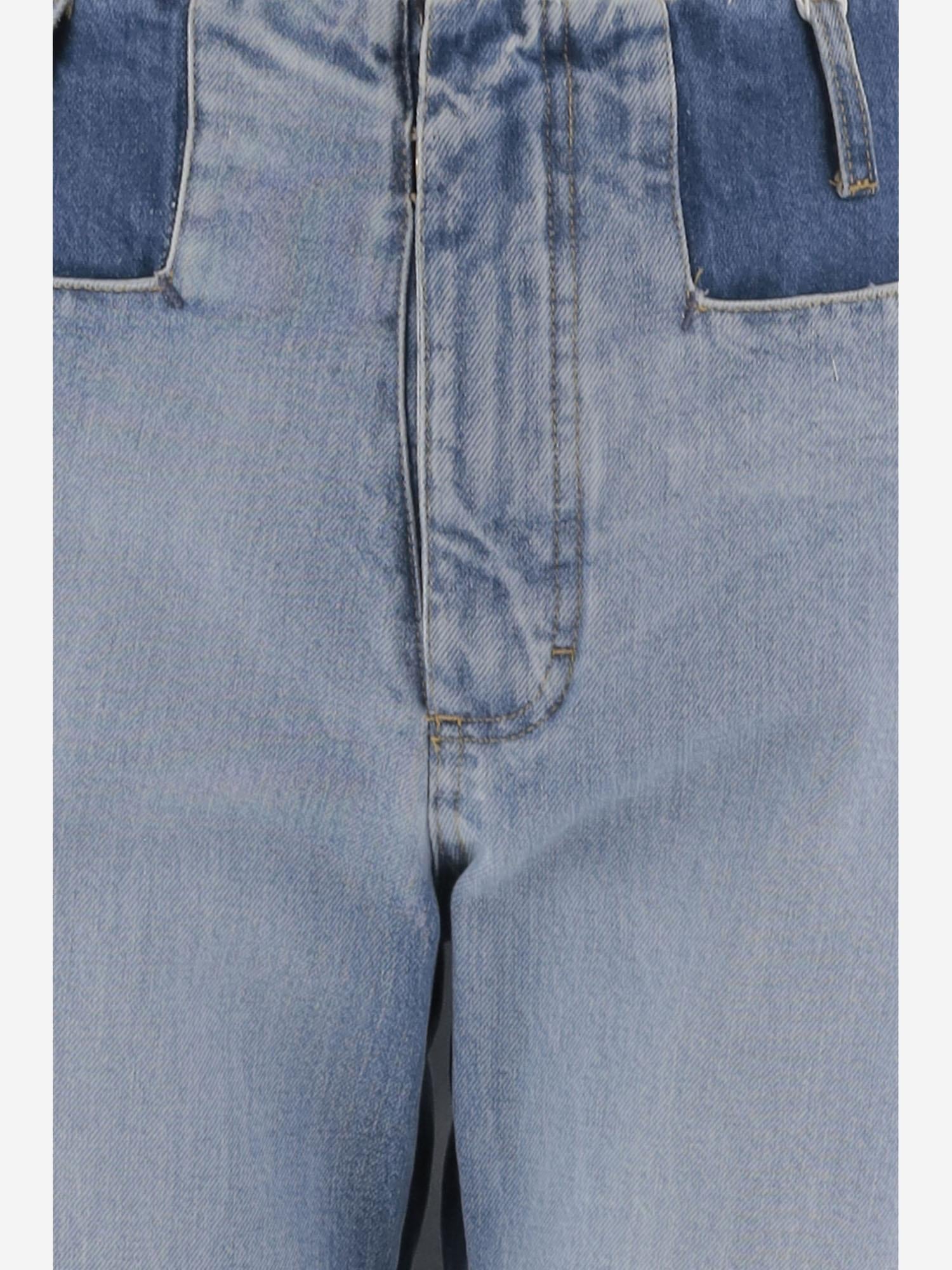 Two-Tone Patchwork Denim Jeans — Blue