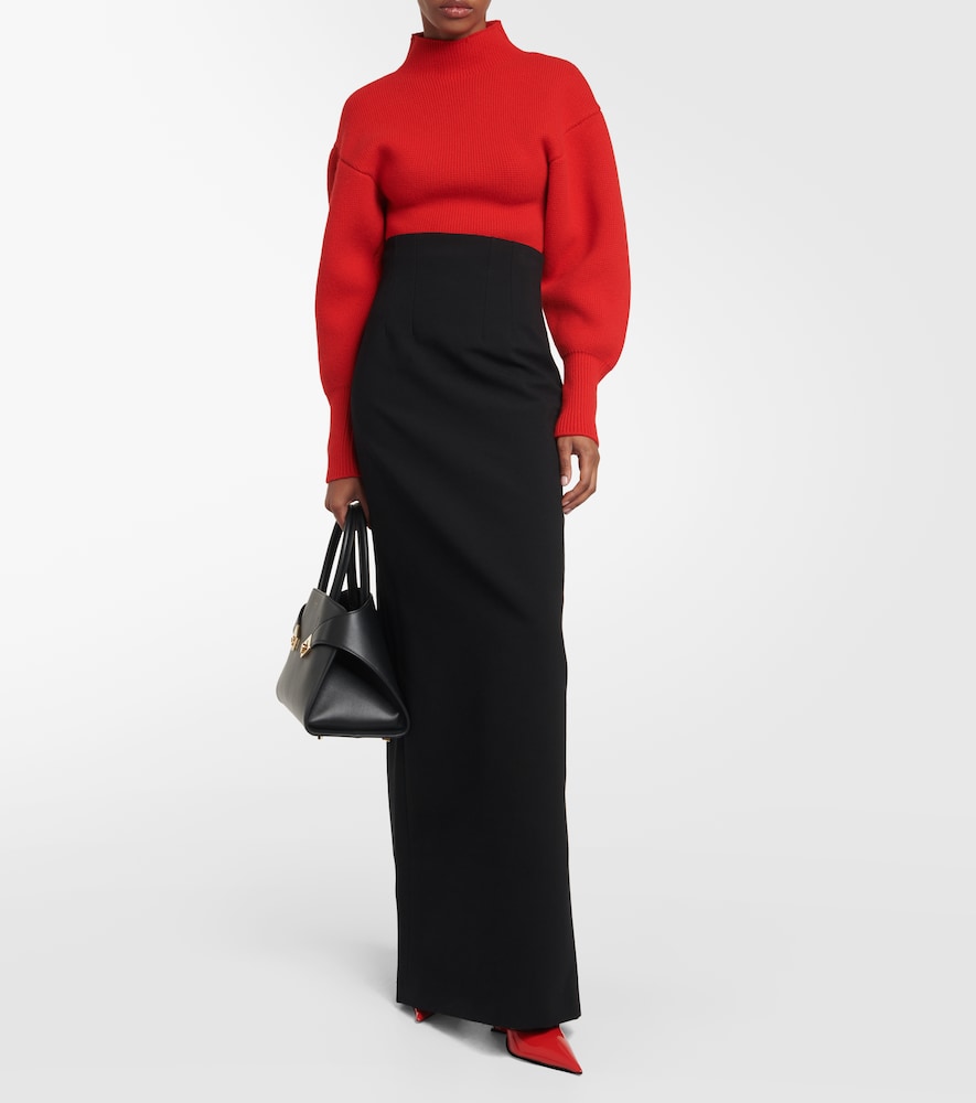 High-rise wool-blend maxi skirt
