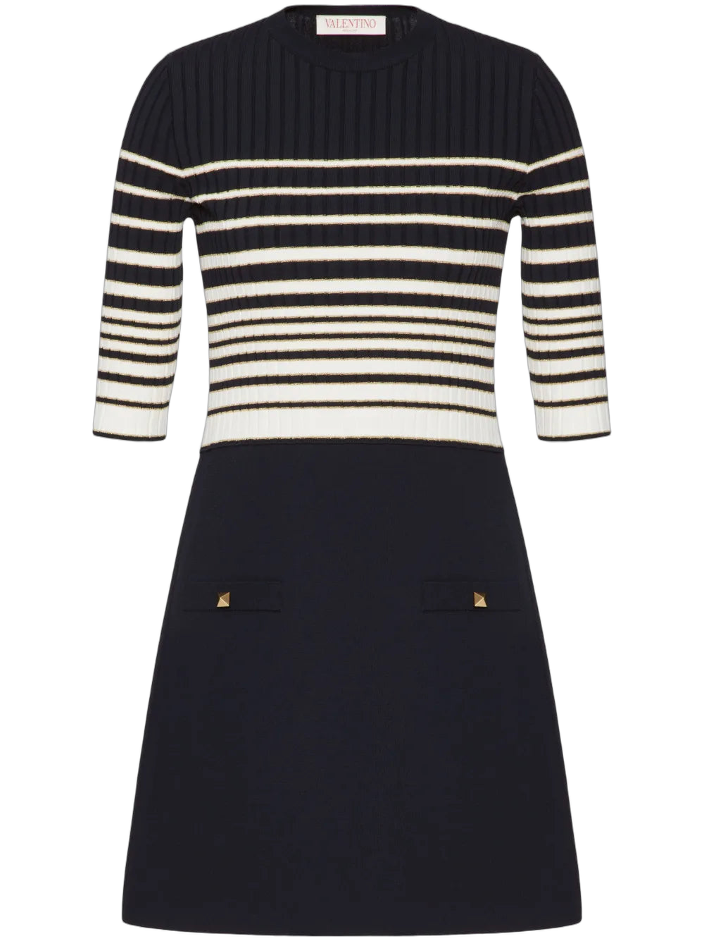 Striped Lurex Knit Minidress — Navy