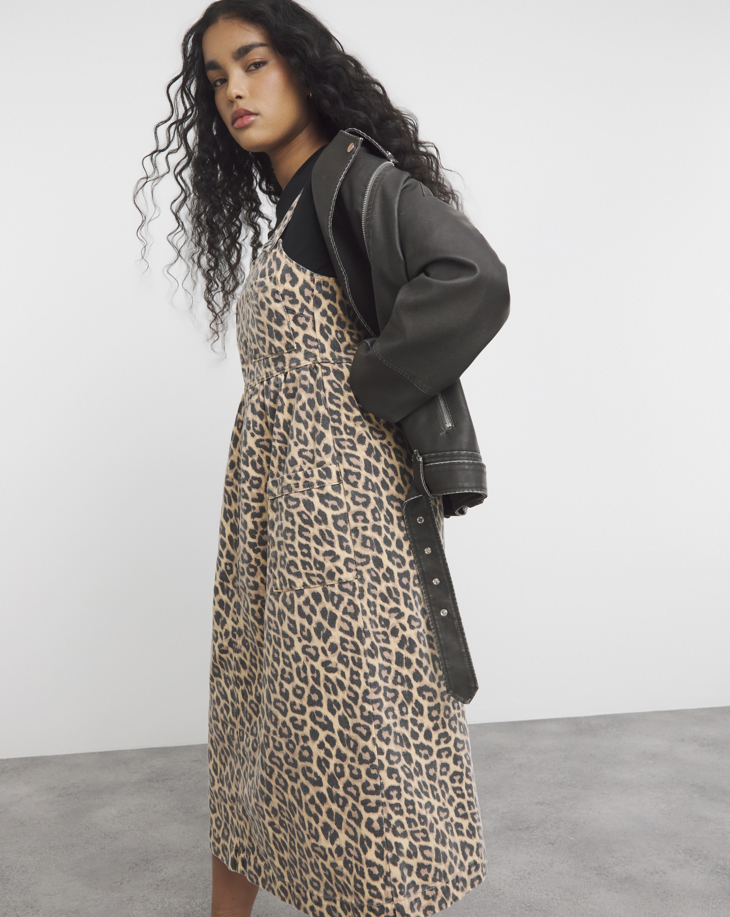 Leopard Midaxi Denim Pinafore Dre